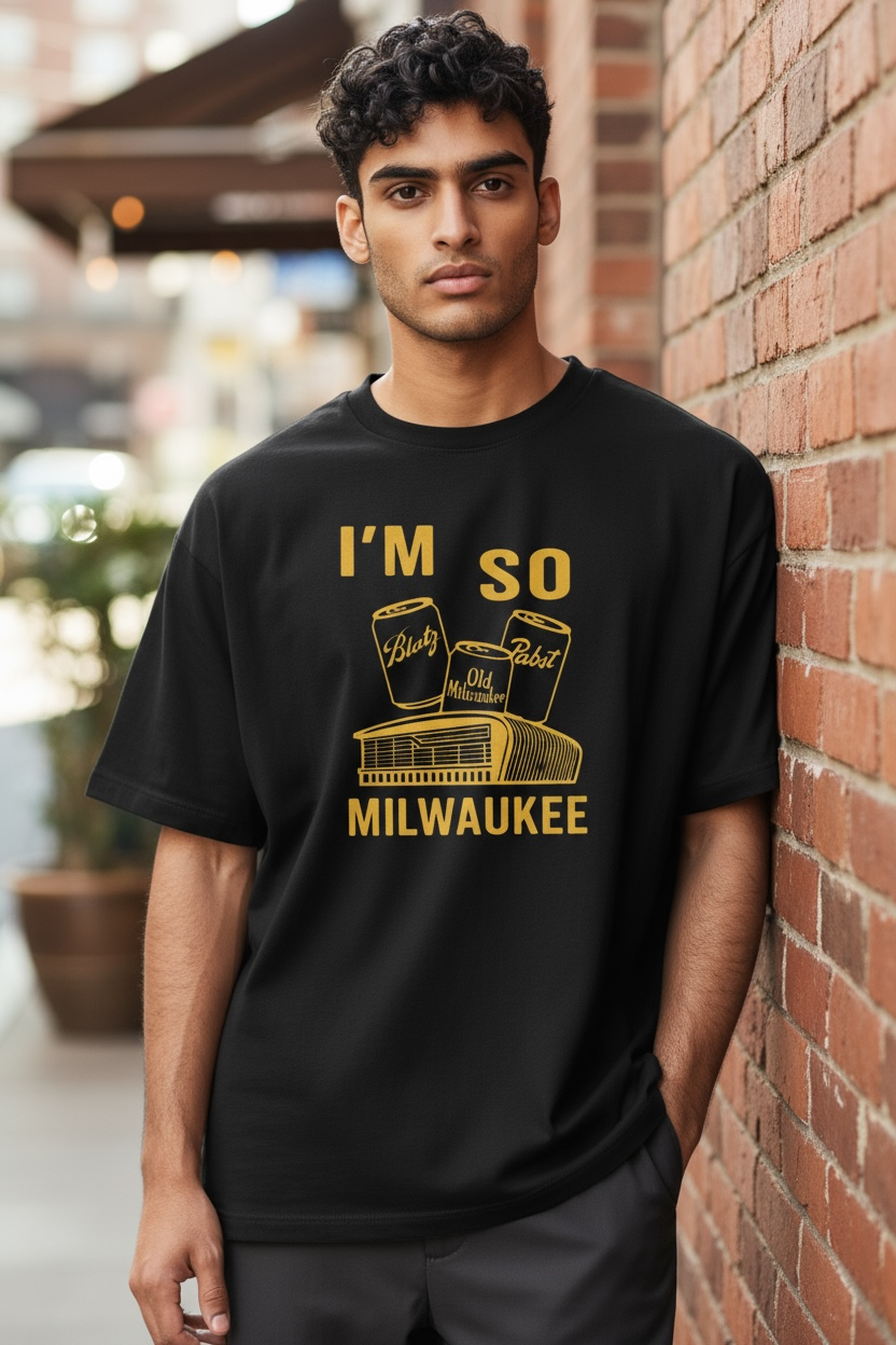 I'm So Milwaukee - T-Shirt (Black & Gold Fiserv Forum w/ Beer Cans)